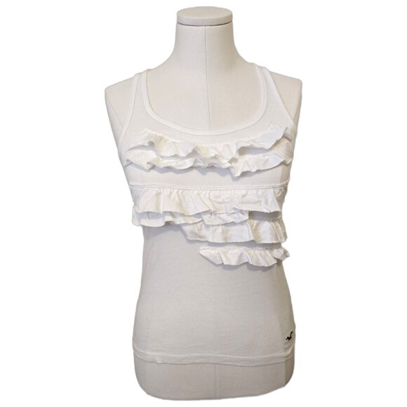 Vintage Y2K Hollister White Tank Top Ruffles Coquette Bella Swan Summer Sz XS - Picture 2 of 8